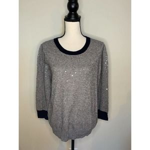 J. CREW Merino Wool Sequin Gray Navy Blue Long Sleeve Sweater Womens XL